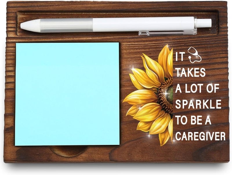 VYNWPDFLI Caregiver Appreciation Desk Decor, Sunflower Sparkle Quote for Nurse Aide, Hospice Worker, Home Health Staff, Natural Wood Office Organizer, Wooden Sticky Note Holder,LQQ112 - Image 1
